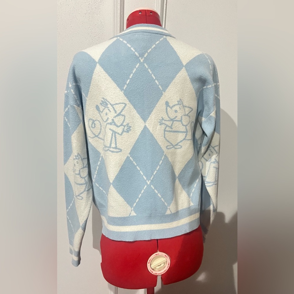 Disney Her Universe Cinderella Mice Blue  White Argyle Women's Sweater size med - Picture 6 of 8